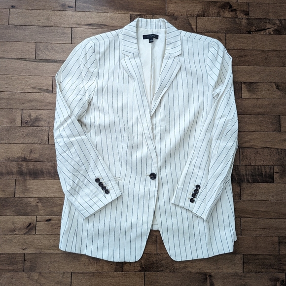 Ann Taylor Linen Blazer Cream Pinstripe - Picture 8 of 10